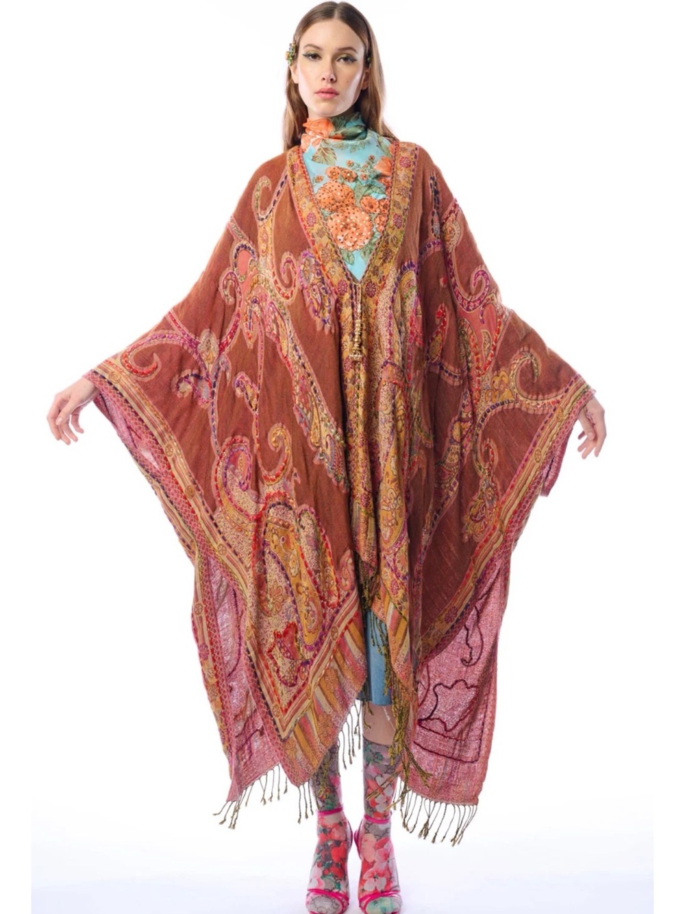 Aratta Paisley Marie Poncho in Burnt Copper, NWT
